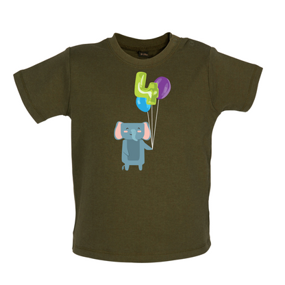 4th Birthday Elephant Baby T Shirt
