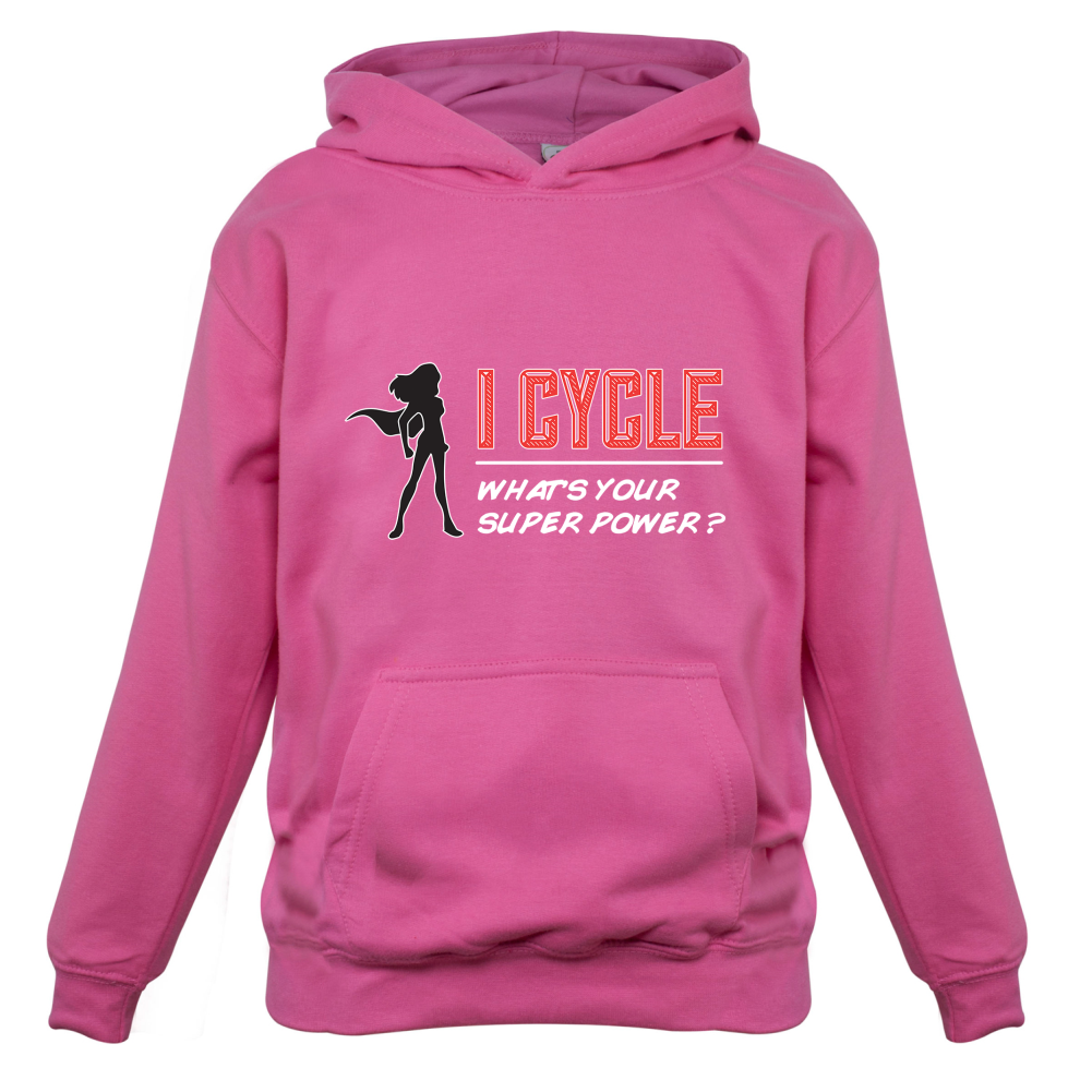I Cycle What's Your Super Power FEMALE Design Kids T Shirt