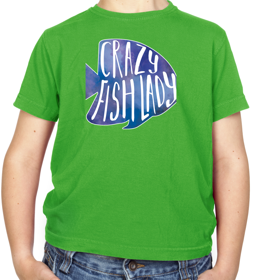 Crazy Fish Lady Kids T Shirt