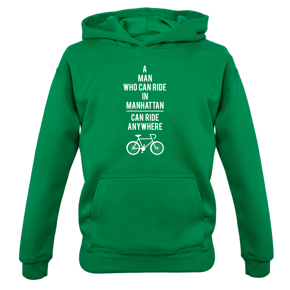 A Man Who Can Ride in Manhattan can Ride anywhere Kids T Shirt