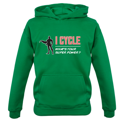 I Cycle What's Your Super Power MALE Design Kids T Shirt