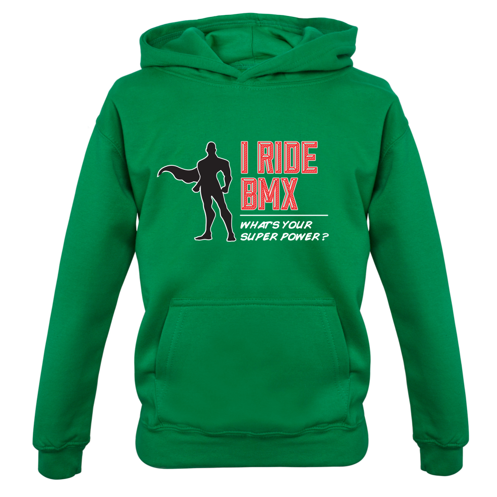 I Ride BMX What's Your Super Power MALE Design Kids T Shirt