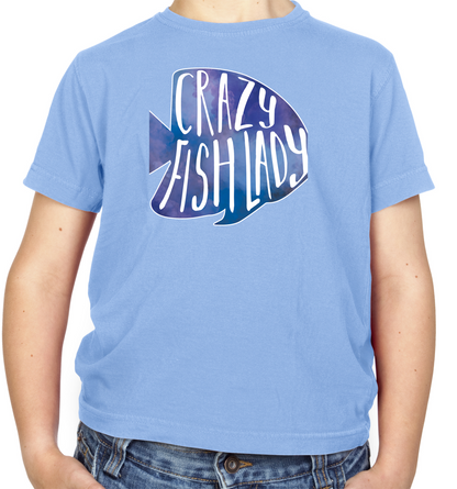 Crazy Fish Lady Kids T Shirt