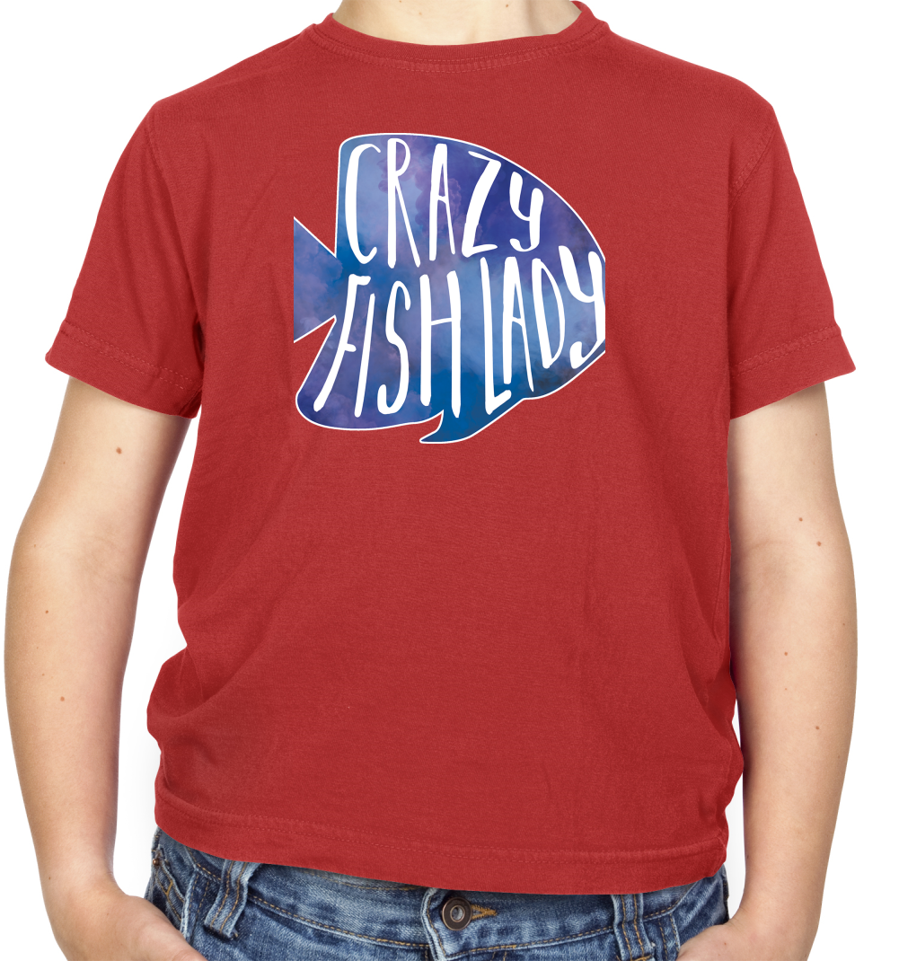Crazy Fish Lady Kids T Shirt