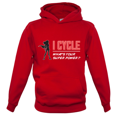 I Cycle What's Your Super Power FEMALE Design Kids T Shirt