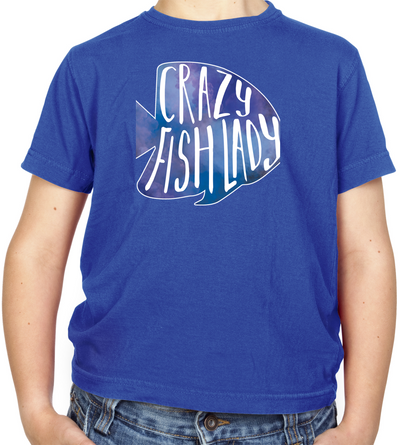 Crazy Fish Lady Kids T Shirt