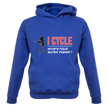 I Cycle What's Your Super Power FEMALE Design Kids T Shirt