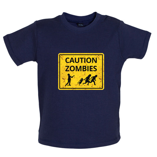 Caution Zombies Road Sign Baby T Shirt