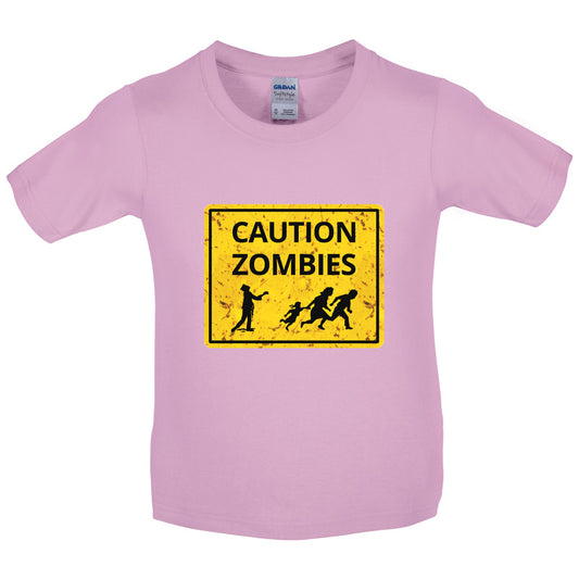 Caution Zombies Road Sign Kids T Shirt