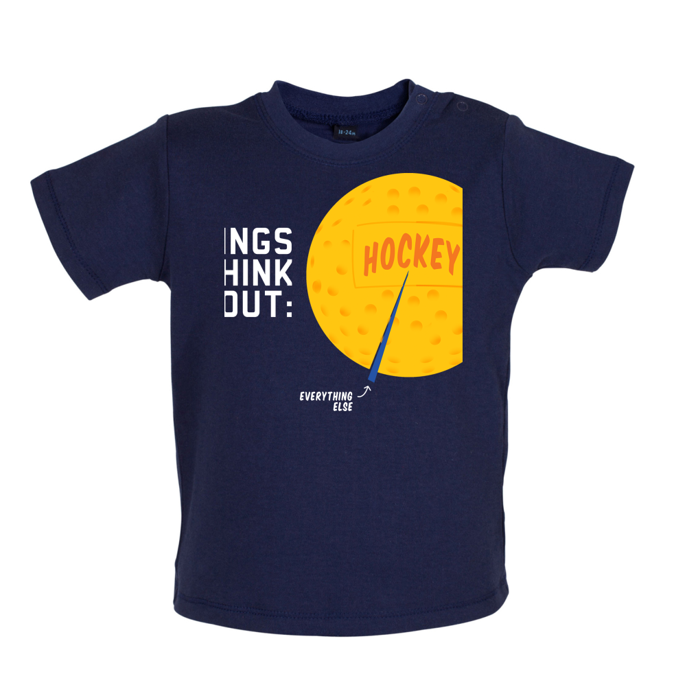 I Thiink About Hockey Baby T Shirt